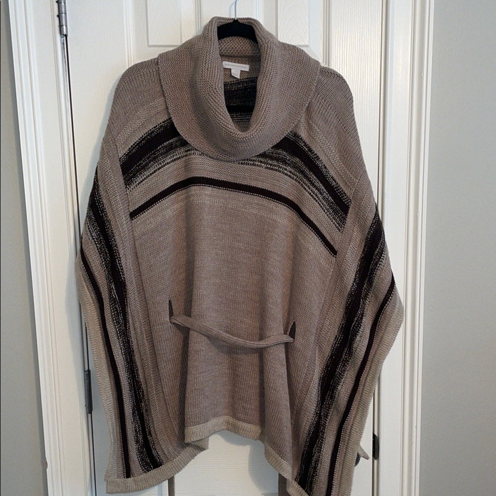 Cozy Tan and Black Women's Cowl Neck Tunic Sweater
